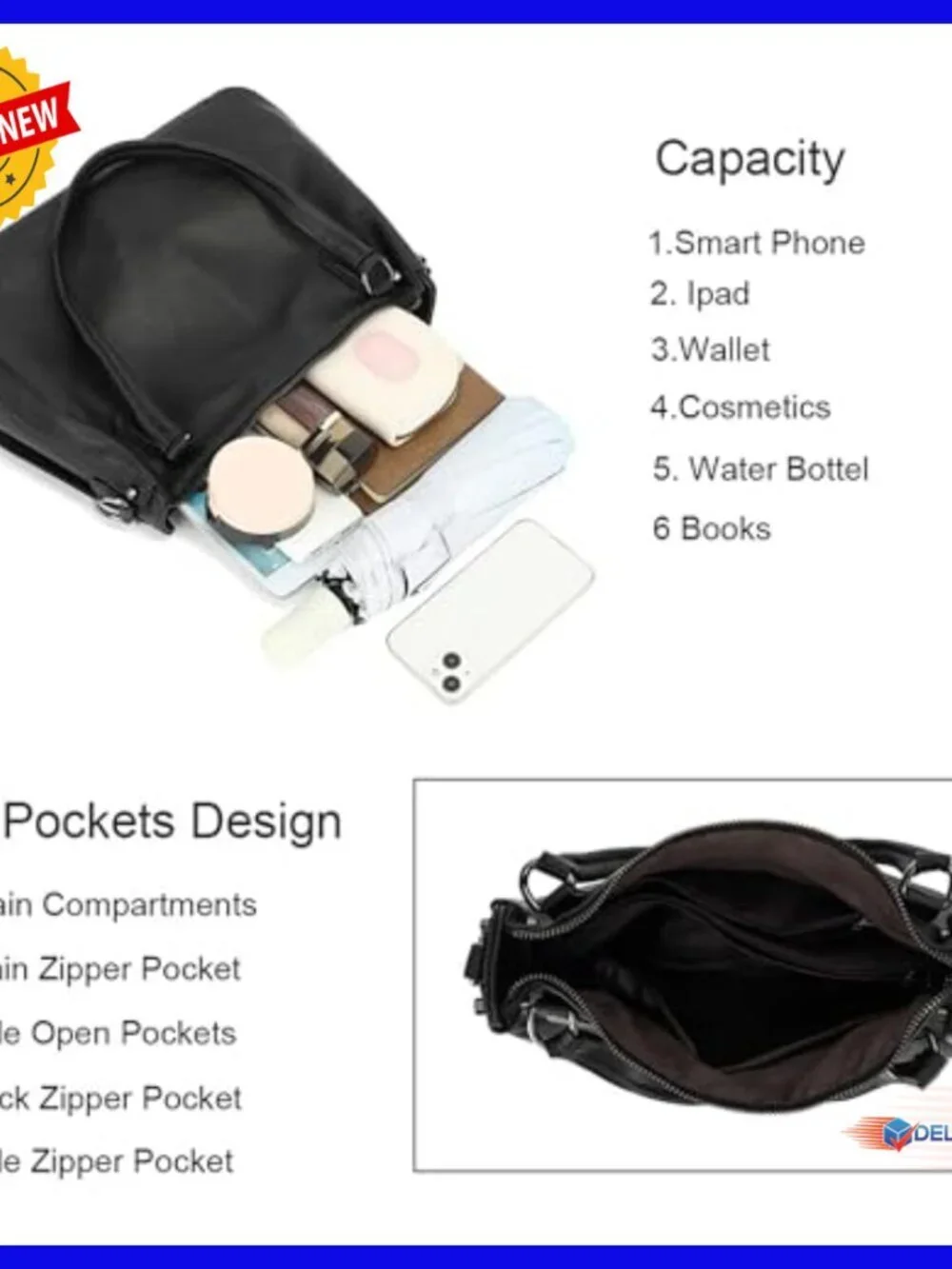 Genuine Leather Hobo Bag Crossbody Satchel Adjustable Strap Large Capacity
